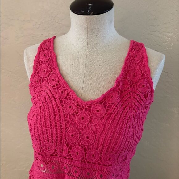 Pink Crochet Fringe Top sz Small - Picture 3 of 3